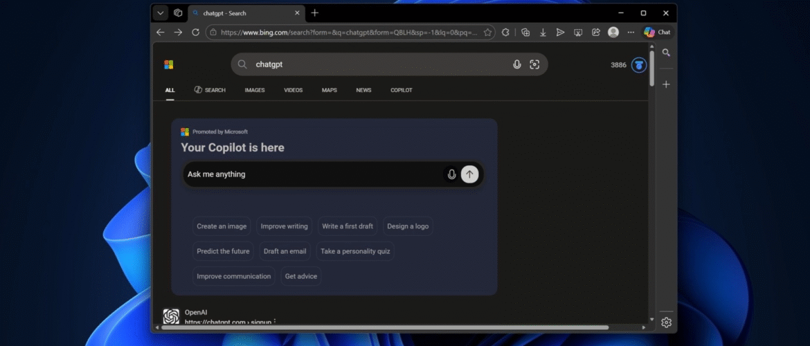 Microsoft Aggressively Promotes Copilot When Users Search for ChatGPT